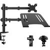 NONE Supporto per Doppio Monitor con Vassoio per Laptop, Montaggio VESA Regolabile per Schermi da 13-32", Supporto Ergonomico da Scrivania per Ufficio con 2 Opzioni di Montaggio
