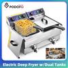 NONE Friggitrice Elettrica Commerciale Podofo con Doppia Vasca e Doppia Valvola di Scarico, Timer, 3000W, 20L, in Acciaio Inox, Friggitrice a Doppio Serbatoio Sommergibile