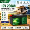 PAPOOL Batteria LiFePO4 12V 200Ah con Bluetooth BMS, 6000 cicli, celle di grado A, 12.8V 300Ah, batteria al litio per camper, barca, casa, solare - DISPONIBILITÀ UE