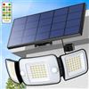 intelamp Faro Solare da Esterno Intelamp 4000mAh con Pannello Solare Grande, Due Sensori di Movimento, Telecomando, Impermeabile, Lampada Solare da Parete per Esterni con Cavo da 3 Metri (9,8ft) per Giardino,