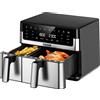 deime Friggitrice ad Aria DEIME a 2 Scomparti 10L (6.5 & 3.5 L) in Acciaio Inox, Friggitrice ad Aria a Doppio Scomparto, Friggitrice ad Aria Calda con 2 Cassetti e 10 Programmi, 91% Meno Grassi, Risparmio