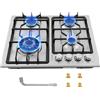 NONE Piano Cottura a Gas a 4 Fuochi, 25300 BTU, Incasso/da Tavolo, Convertibile GPL/Gas Naturale con Protezione Fiamma, Nero/Acciaio Inossidabile