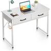 Coleshome Scrivania con 2 Cassetti, Piccola Scrivanie con Portacuffie, Scrivania da Ufficio Tavolo da Ufficio per Soggiorno, Ufficio a Casa, 100x40x78,7cm, Bianco