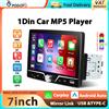 podofo Autoradio Podofo 1Din con Manopola, Lettore MP5 7'', Bluetooth, FM, Carplay, Android Auto, EQ, SWC, Mirror Link, USB e TYPE-C, Lettore Multimediale