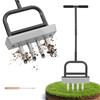NONE Aeratore Manuale 2-in-1 per Prato, Strumento di Aerazione a 4 Denti con Raccoglitore di Terreno Opzionale, Acciaio Resistente per Terreno Compattato e Prato Più Verde