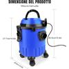 NONE Aspirapolvere Industriale 15L per Solidi e Liquidi, 4 Ruote Girevoli, Filtro, Bocchetta, Tubo Flessibile, Aspirazione 19Kpa