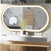 BORWART Specchio da Bagno LED Ovale Illuminato, Cornice in Alluminio Dorato, Antiappannamento con Memoria, 3 Colori Cambiabili, IP56 800X500MM