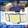 newstyle Luci solari da esterno 366LED IP65 impermeabili con 3 teste, sensore di movimento, alimentate a energia solare, faretto di sicurezza per patio, garage, illuminazione da giardino