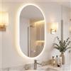 NONE Specchio da bagno illuminato 80 x 50 cm con funzione antiappannamento, specchio da parete, specchio ovale