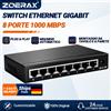 NONE Switch Ethernet Gigabit ZoeRax a 5/8 Porte, Hub RJ45 10/100/1000Mbps, Splitter Internet ad Alta Velocità e Stabile per Casa, Ufficio e Telecamere IP