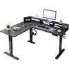 ThomP Scrivania ad Angolo a L Regolabile in Altezza Elettrica 160x140cm con Supporto Monitor, Telaio con 3 Motori, Controllo Memoria, Porta Cuffie, Porta Bevande, Piano in Legno per Casa, Ufficio, Gaming,