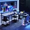 ThomP Scrivania da gaming a forma di L, 230 cm, scrivania angolare per computer con prese LED RGB, USB Type-C, supporto per monitor, ripiani, cassetti, per ufficio domestico, nera