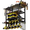 NONE Scaffale porta attrezzi a 3 livelli da parete e stazione di ricarica per trapano, robusto organizer in metallo per garage, capanno, officina, scaffale porta attrezzi multifunzionale con ganci per