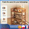 zollor Carrello portaoggetti mobile a 3 ripiani in bambù, scaffale scorrevole con barriera anticaduta, organizer angolare salvaspazio per bagno, cucina, casa