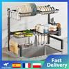 Vacclo Scolapiatti da appoggio sopra il lavello, a 2 livelli, retrattile, grande capacità, con porta utensili, in metallo, per piano cucina, carico massimo 15 kg