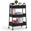 NONE Carrello a 3 Ripiani, Carrello Portaoggetti con Ruote per Bagno, Cucina, Ufficio e Carrello da Cucina per Libri, Verdure e Snack