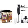 NONE Frullatore Elettrico 4 in 1 da 500W, Mixer a Immersione con Lame in Acciaio Inox per Ghiaccio, Tritatutto per Verdure e Carne, Frullatore per Uova