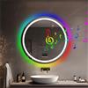 BORWART Specchio LED da Bagno Rotondo 800x800mm, Specchio da Parete Antiappannamento con Altoparlante Bluetooth, Memoria Luminosità, Luce Frontale e Retroilluminazione RGB