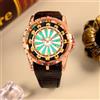 NONE Orologio da uomo al quarzo con puntatore a forma di tavolo dei dodici cavalieri, in stile creativo e alla moda, con cinturino in pelle nera e rosa.