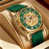NONE Orologio da Polso Meccanico Automatico da Uomo con Quadrante Luminoso, Stile Vintage e Cinturino Verde