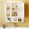 NONE Armadietto a Specchio per Bagno, Montaggio a Parete, con Due Ante a Specchio e un Ripiano Aperto, Ripiani Regolabili, 70 * 16.8 * 75.2 cm, Bianco
