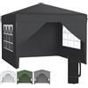 NONE Gazebo Pieghevole 3 x 3 m per Giardino - Altezza Regolabile in 3 Posizioni 2,4-2,6 m, Installazione con Un Solo Pulsante, Protezione UV, Impermeabile, Robusto, Tessuto Oxford 210D - Bianco / Grigio