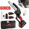NONE Motosega a Batteria da 6 Pollici, Sega Elettrica Portatile per Taglio Legno con 2 Batterie e 1 Catena per Giardinaggio, Potatura Alberi, Taglio Legna, Rossa