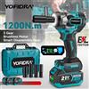 Yofidra Avvitatore a impulsi elettrico brushless YOFIDRA 1200N.M con 5 velocità, attacco da 1/2 pollice, senza fili, per uso domestico, compatibile con batteria Makita 21V.