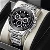 NONE Orologio da Uomo al Quarzo Multifunzione Trinoculare con Cinturino in Acciaio Argentato, Elegante e Professionale