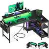 Coleshome Scrivania da Gaming Coleshome con LED, Scrivania ad Angolo 120X80Cm con Ripiani Reversibili, Tavolo da Gaming a L con Prese di Corrente e USB, Tavolo da Gaming con Supporto per Monitor per Ufficio