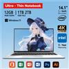 NONE Nuovo Laptop da Ufficio 2026 con Windows 11, Intel Atom X7 A3950, Notebook PC Gamer, 12GB RAM, 512GB/1TB SSD, 1920*1080, Computer per Ufficio