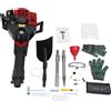 NONE Macchina Scavatrice per Alberi a Benzina 52CC 1900W, Pala Scavatrice per Alberi 6500rpm, Frequenza d'Impatto 1500 Volte/min, 3 Teste Sostituibili, Impugnatura Antiscivolo, Motore a 2 Tempi Raffreddato