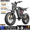 DEEPOWER Bicicletta Elettrica DEEPOWER R700 1500W con Batteria Rimovibile 52V 25Ah, Autonomia 70KM, Pneumatici Larghi 20*4.0, Freni Idraulici, Ammortizzatori Idraulici, Pannello Strumenti LCD Smart, Bici