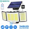 newstyle 1-2 luci solari a LED 348LED con telecomando, impermeabili IP65, luci solari a 3 teste con sensore di movimento, 3 modalità di illuminazione, luce di sicurezza solare per portico, garage, giardino.