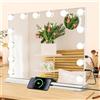 NONE Specchio per il Trucco Hollywood 50x40cm, Grande Specchio da Trucco con 14 LED Dimmerabili 3000K-6500K, 3 Temperature di Colore, Porta USB per Ricarica, Specchio Ingranditore 5X, Ventosa, CRI80+,