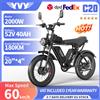 YVY Bicicletta Elettrica YVY/RAYZEPH C20 Max 52V 40Ah con Doppia Batteria, Cambio Shimano a 7 Velocità, Pneumatici Fat da 20 Pollici, E-Bike Fuoristrada