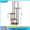 ELOOLE Espositore per Piante a 5 Ripiani in Metallo Effetto Legno Rustico, Porta Vasi per Interni ed Esterni, Balcone e Giardino