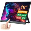 Anmite Monitor portatile Anmite da 16 pollici con touch screen o non touch opzionale, schermo esterno HDR IPS 1200P 1920*1200, display da gioco con funzionalità complete, Type-C, HDMI, Plug&Play,