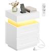 WOLTU 1/2PCS Comodino con Luce LED e Ricarica, con Vano Nascosto Bloccabile e 2 Cassetti, Supporta Bluetooth/Controllo Remoto per Camera da Letto