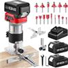 Avhrit Fresatrice a Mano Senza Fili per Legno 21V con 2x4.0Ah Batteria, Motore Brushless, 6 Velocità, Set 15 Frese
