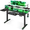 OffiGo U Forma Scrivania regolabile in altezza, Scrivania Elettrica con Supporto per Monitor, Prese e Ricarica USB, Standing Desk con LED, Desk per Computer da Gaming e da Ufficio, 140 cm, Nera