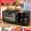 HGTUGO Macchina Multifunzione per Colazione 3 in 1, Caffettiera, Stazione Colazione con Macchina per Caffè da 600 ml + Forno da 9 L + Padella, Tostapane per Casa e Ufficio