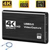 NONE Nuova Scheda di Acquisizione Video HDMI 4K Compatibile con USB 3.0, Registratore Video 1080P 60FPS 60Hz per OBS, Acquisizione Giochi e Streaming Live