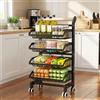 HiMISS Carrello portaoggetti pieghevole in acciaio al carbonio a 3/4/5 livelli su ruote - Cesto in filo metallico per verdure, Carrello portafrutta e verdura a più livelli, Organizer salvaspazio per cucina,