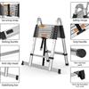 Scala telescopica multiuso da 5 m - Elevata capacità di carico, cerniera di sicurezza a un solo tiraggio, accessori in plastica tecnica (resistenti al freddo/alle crepe), barra stabilizzatrice,