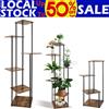 NONE Scaffale girevole per piante in metallo e legno, design a più livelli, adatto per soggiorno, camera da letto, balcone, giardino e patio