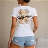 NONE Maglietta da donna 100% cotone, stile casual e streetwear, con stampa California West Coast, palme e spiaggia, perfetta per vacanze, estate, tempo libero, viaggi, shopping, regalo per amiche, ragazze