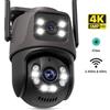 WONSDAR Telecamera WiFi 4K HD a Doppio Schermo 2.4Ghz&5Ghz PTZ IP Camera 6MP Telecamera di Sicurezza Intelligente per Esterni con Tracciamento Automatico, Rilevamento AI di Forme Umane, Visione