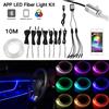 BEVINSEE Kit Striscia LED in Fibra Ottica RGB 6M 8M 10M, Luce Ambiente Multicolore per Interni Auto, Controllo APP e Telecomando, Illuminazione Ambientale Universale per Auto