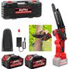 NONE Mini Motosega a Batteria da 8 Pollici, Motosega Elettrica Senza Fili Potente da 840W con 1 Flacone Olio, 2 Catene, Barra Guida, Blocco di Sicurezza, 2 Batterie da 4000mAh, Sega per Legno/Alberi per